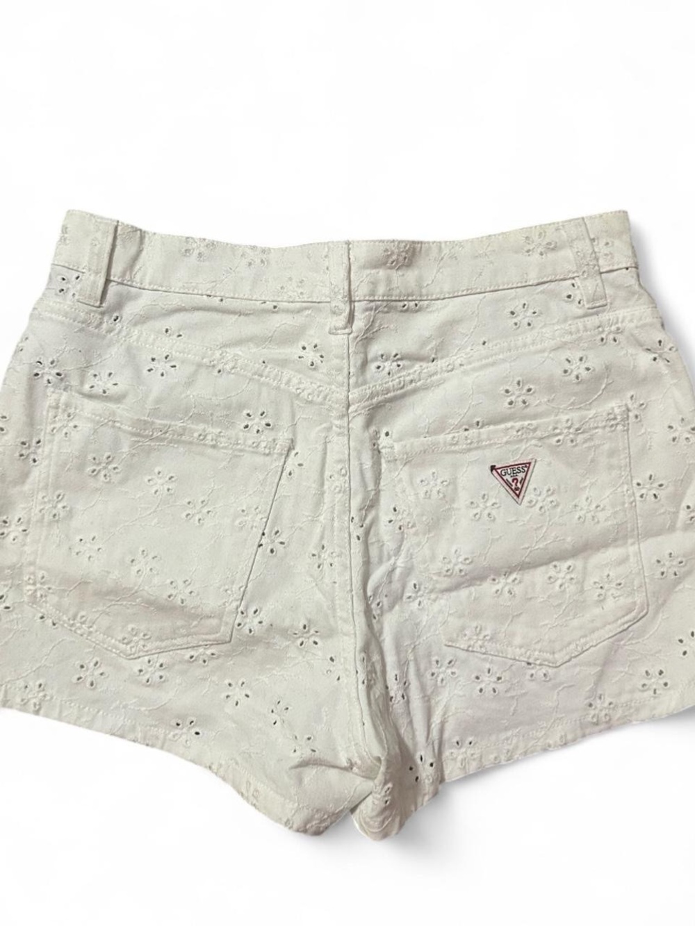 GUESS White Crochet Like Shorts with triangle logo